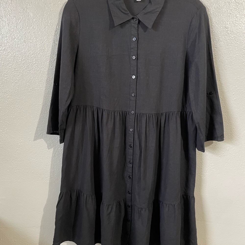 Ripe Maternity Linen Viscose Dress Small Tiered Button Front Midi Relaxed Fit